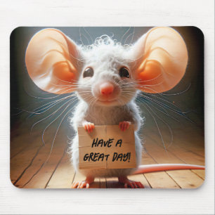 Cartoon Mouse With Cardboard Sign Mouse Pad