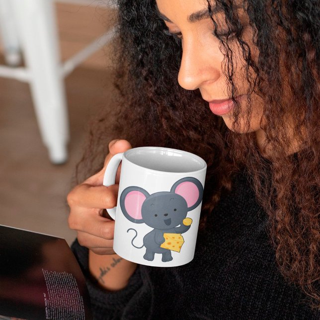Cartoon Mouse with Cheese Adorable Animal Coffee Mug (Creator Uploaded)