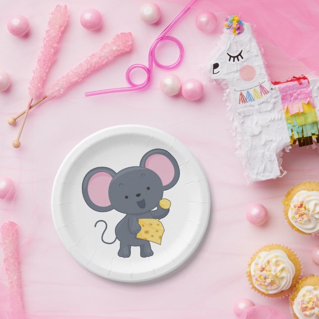 Cartoon Mouse with Cheese Adorable Animal Paper Plate (Creator Uploaded)