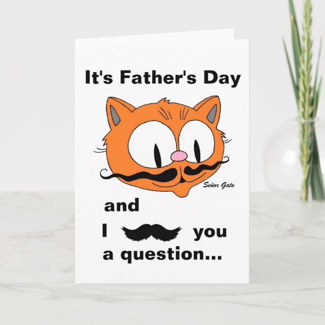 Cartoon Moustache Cat Funny Father's Day Card (Front)