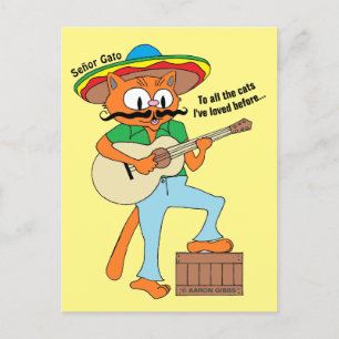 Cartoon Moustache Cat Humourous Cinco De Mayo Postcard