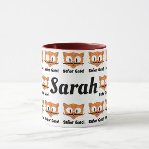 Cartoon Moustache Cat Pattern Personalised Mug