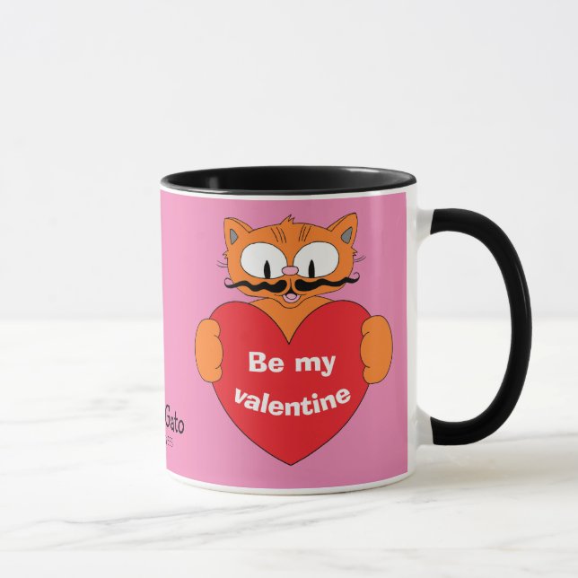 Cartoon Moustache Cat Senor Gato Valentines Mug (Right)