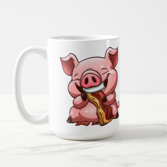 Cartoon Mug of a Pig Eating Bacon (Left)