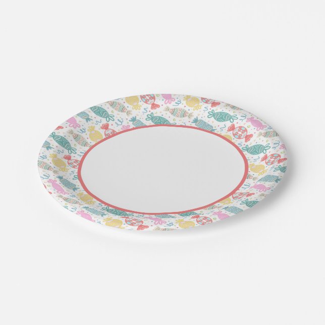 Cartoon multicolored festive candies paper plate (Angled)