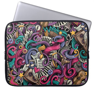 Cartoon Musical: Colourful Doodle Seamless. Laptop Sleeve