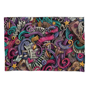 Cartoon Musical: Colourful Doodle Seamless. Pillowcase
