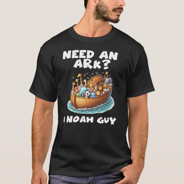 Cartoon Need An Ark I Noah Guy Christian Funny Gif T-Shirt (Front)