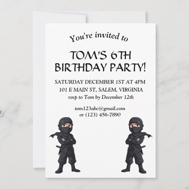 Cartoon Ninja Warrior Boys Birthday Party Invitation (Front)