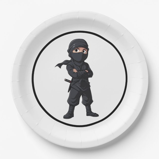 Cartoon Ninja Warrior Boys Birthday Party Paper Plate (Front)
