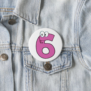 Cartoon Number 6 Fun Purple Smiling Six  7.5 Cm Round Badge