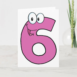 Cartoon Number 6 Fun Purple Smiling Six  Card