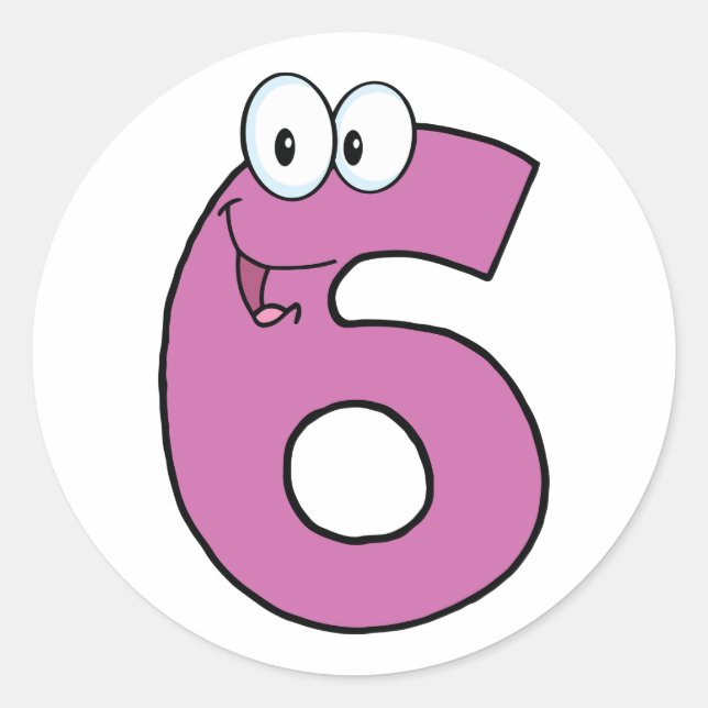 Cartoon Number 6 Fun Purple Smiling Six  Classic Round Sticker (Front)