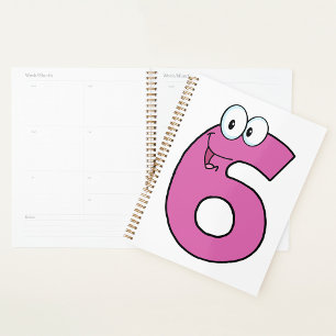 Cartoon Number 6 Fun Purple Smiling Six Planner