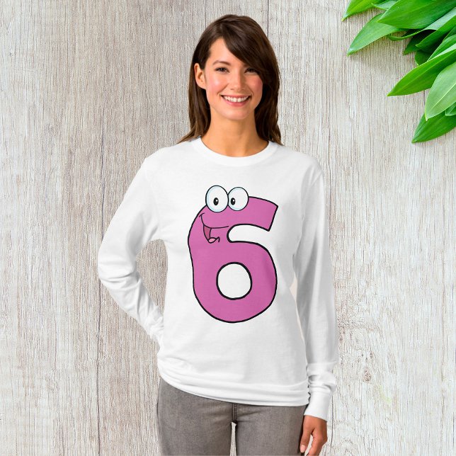 Cartoon Number 6 Fun Purple Smiling Six  T-Shirt (Creator Uploaded)