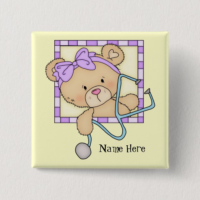 Cartoon Nurse Bear add name button (Front)