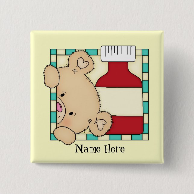 Cartoon Nurse Bear add name button (Front)