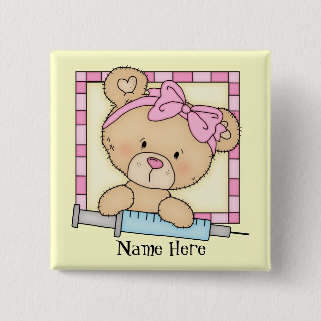 Cartoon Nurse Bear button (Front)