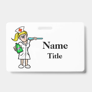 Cartoon Nurse With Medicine Badge  Customise! ID Badge