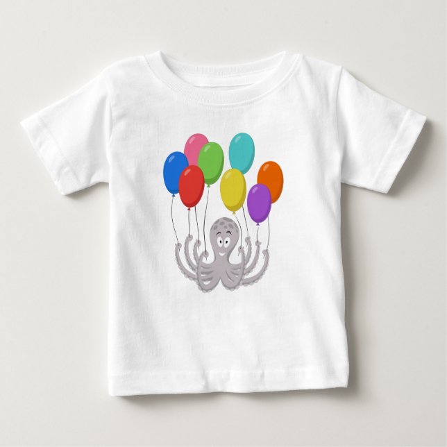 Cartoon Octopus Colorful Balloons  Baby T-Shirt (Front)