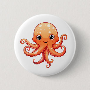 Cartoon octopus illustration 6 cm round badge