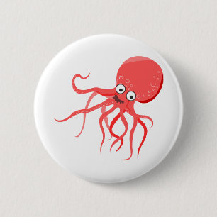 Cartoon octopus orange red sea 6 cm round badge