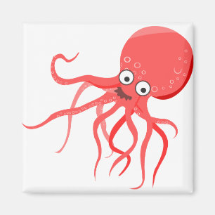 Cartoon octopus orange red sea magnet