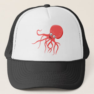 Cartoon octopus orange red sea trucker hat