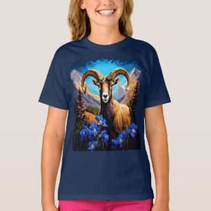 Cartoon Of A Colorado Bighorn Sheep Blue Columbine T-Shirt