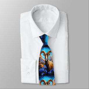 Cartoon Of A Colorado Bighorn Sheep Blue Columbine Tie