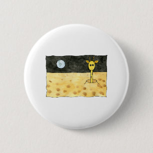 Cartoon of a lost giraffe. 6 cm round badge