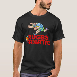 Cartoon of a Rugby player on a black tshirt. T-Shirt
