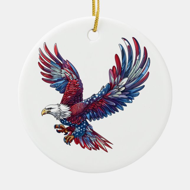 Cartoon of an eagle, 4th of July concept Ceramic Tree Decoration (Front)