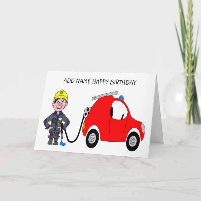 Cartoon of firemen holding his hose card (Front)