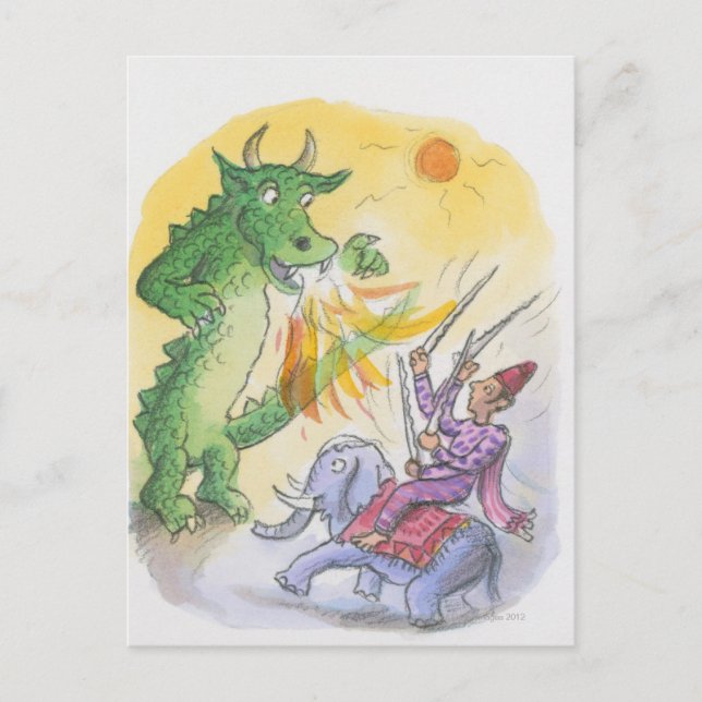 Cartoon of mythological fire breathing dragon postcard (Front)