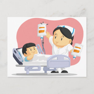 Cartoon of Nurse Helping Child Patient Postcard