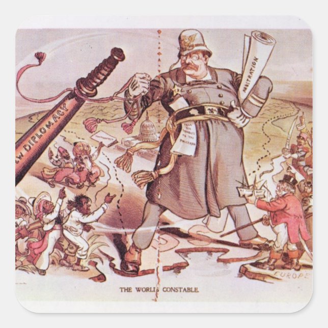 Cartoon of President Roosevelt Square Sticker (Front)