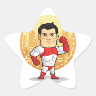 Cartoon of Superhero Star Sticker