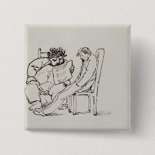 Cartoon of William Morris (1834-96) reading poetry 15 Cm Square Badge
