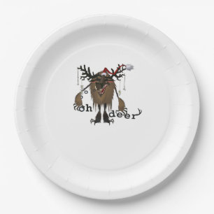 Cartoon Oh Deer Funny Reindeer Holiday Gamer Gift  Paper Plate