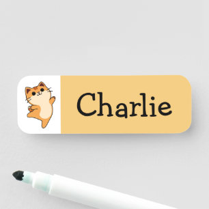 Cartoon Orange Cat, Custom, Yellow Name Tag