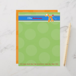 Cartoon Orange Giraffe Green Dots Kid Children Fun Personalised Letterhead