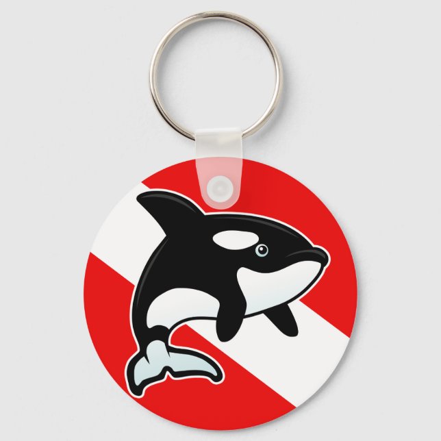 Cartoon Orca Dive Flag Key Ring (Front)
