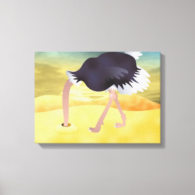 Cartoon Ostrich With Head In Sand Canvas Print (Front)