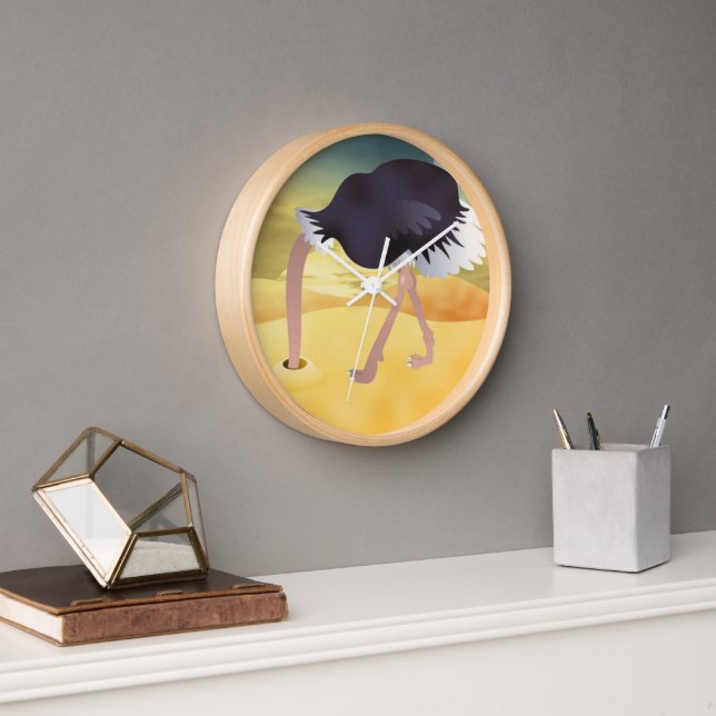 Cartoon Ostrich With Head In Sand Clock (Office)