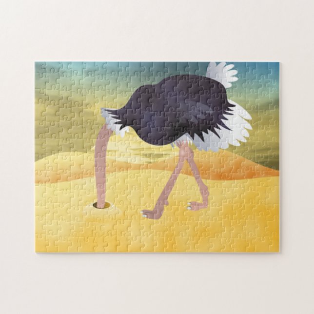 Cartoon Ostrich With Head In Sand Jigsaw Puzzle (Horizontal)
