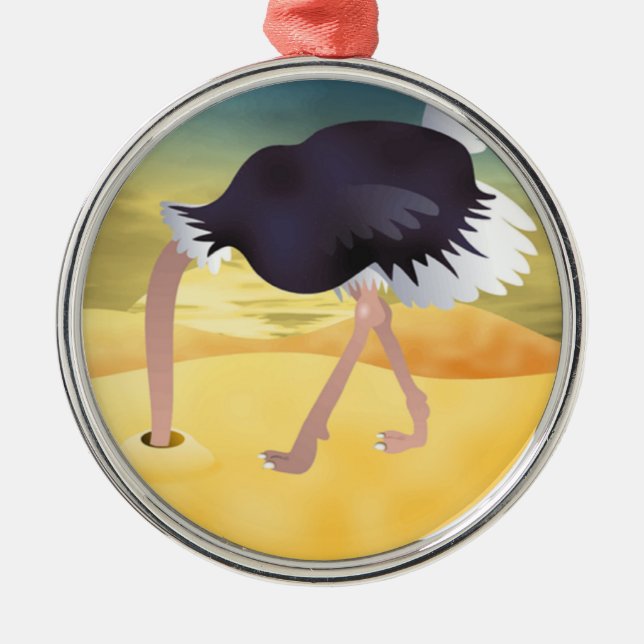 Cartoon Ostrich With Head In Sand Metal Tree Decoration (Front)
