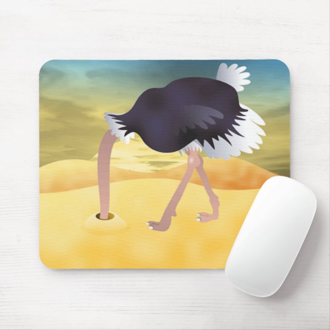 Cartoon Ostrich With Head In Sand Mouse Pad (With Mouse)