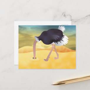 Cartoon Ostrich With Head In Sand Postcard