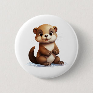 Cartoon otter illustration 6 cm round badge